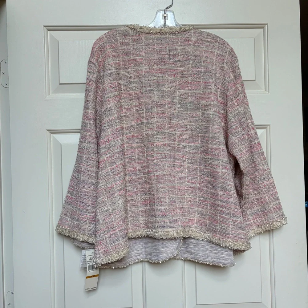 Alfred Dunner Woman 3X Magnolia Springs Pink Tweed Pearl Trim Cardigan Jacket
